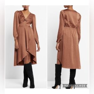 Express Satin Polka Dot Midi Dress